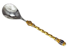 Серебряная  чайная ложка с тонкой витой ручкой и позолотой